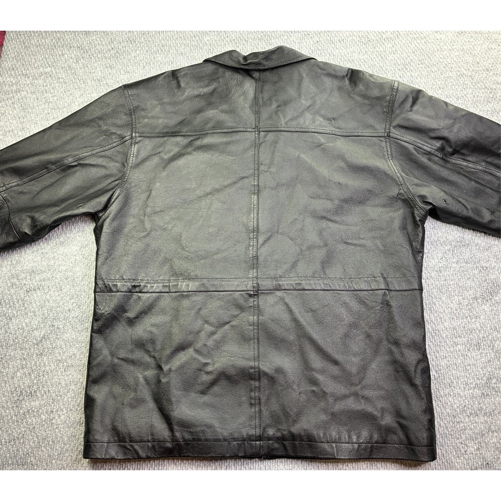 John Ashford Outdoors Men's XL Black Leather Car Coat Jacket Full Zip Vintage - Picture 11 of 12